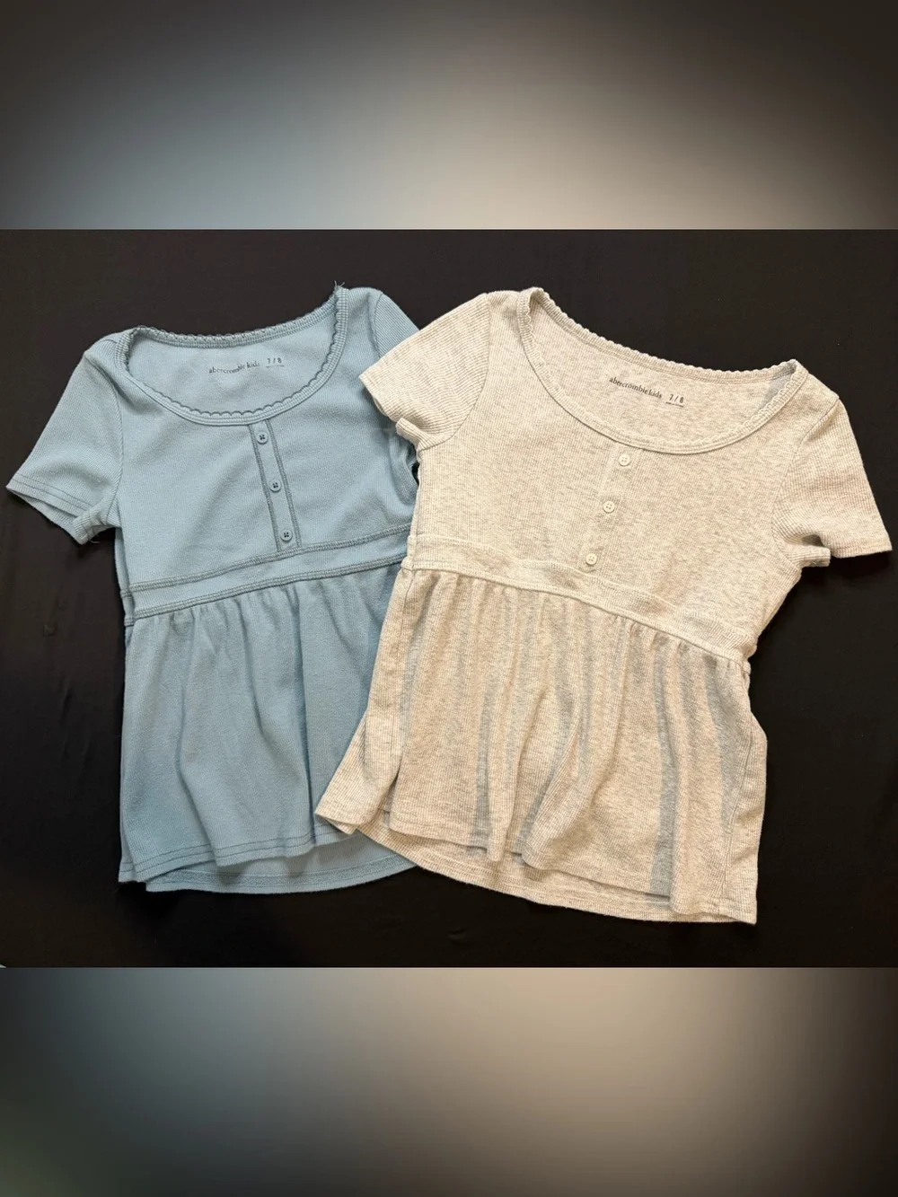 ABERCROMBIE - Set of 2 Girls' Short-Sleeve Peplum Henley Top — Blue and Gray